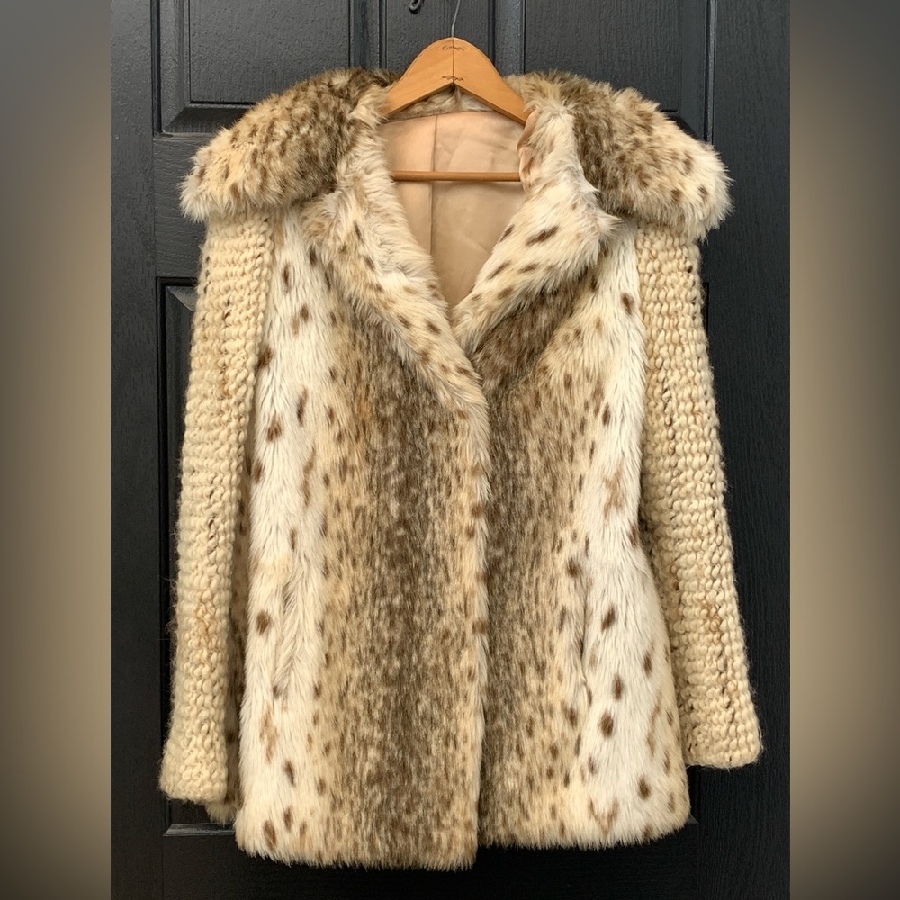 Vintage Faux Fur & Knit Animal Print Coat cheetah leopard